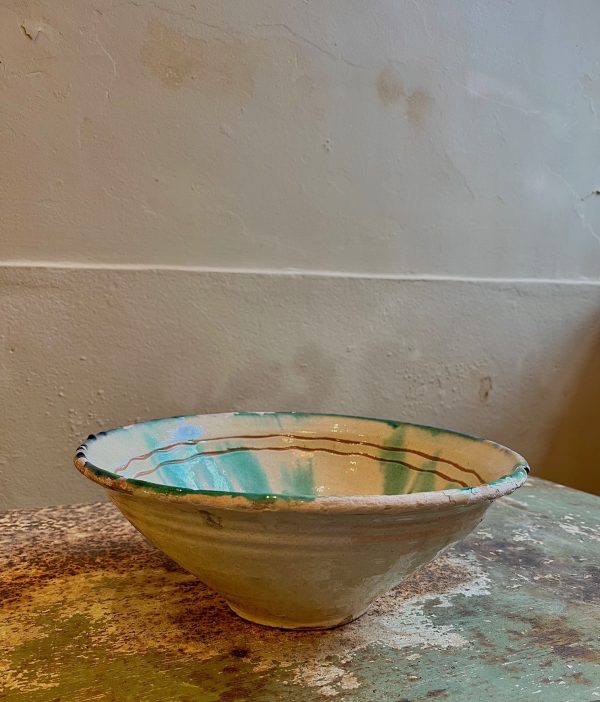 19th Century Spanish Ceramic Basin hand painted and Glazed in Green Tones - Image 3