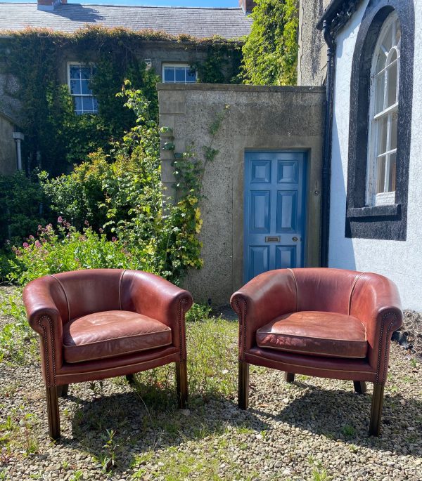 A Fine Pair of Leather Tub Chairs, C. 1950/60
