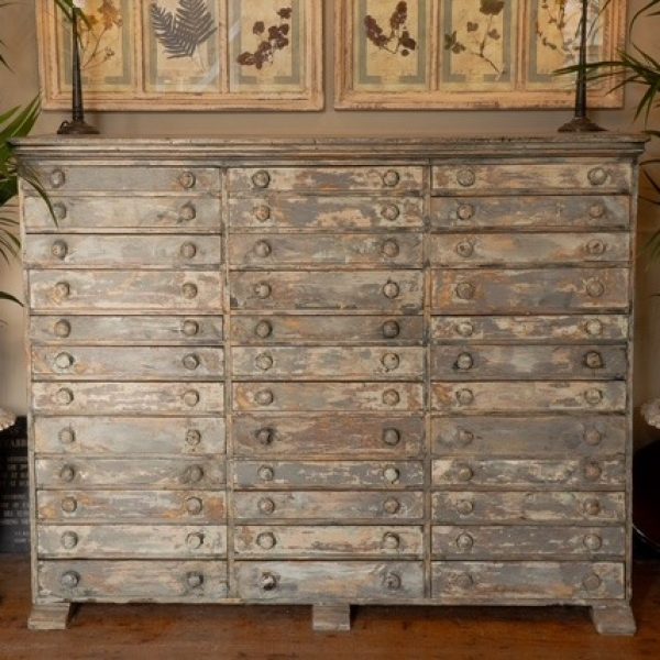 19th Century, Pine Bank of Drawers
