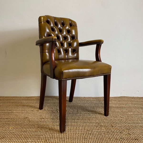 Olive Leather Desk Chair. C 1910-20
