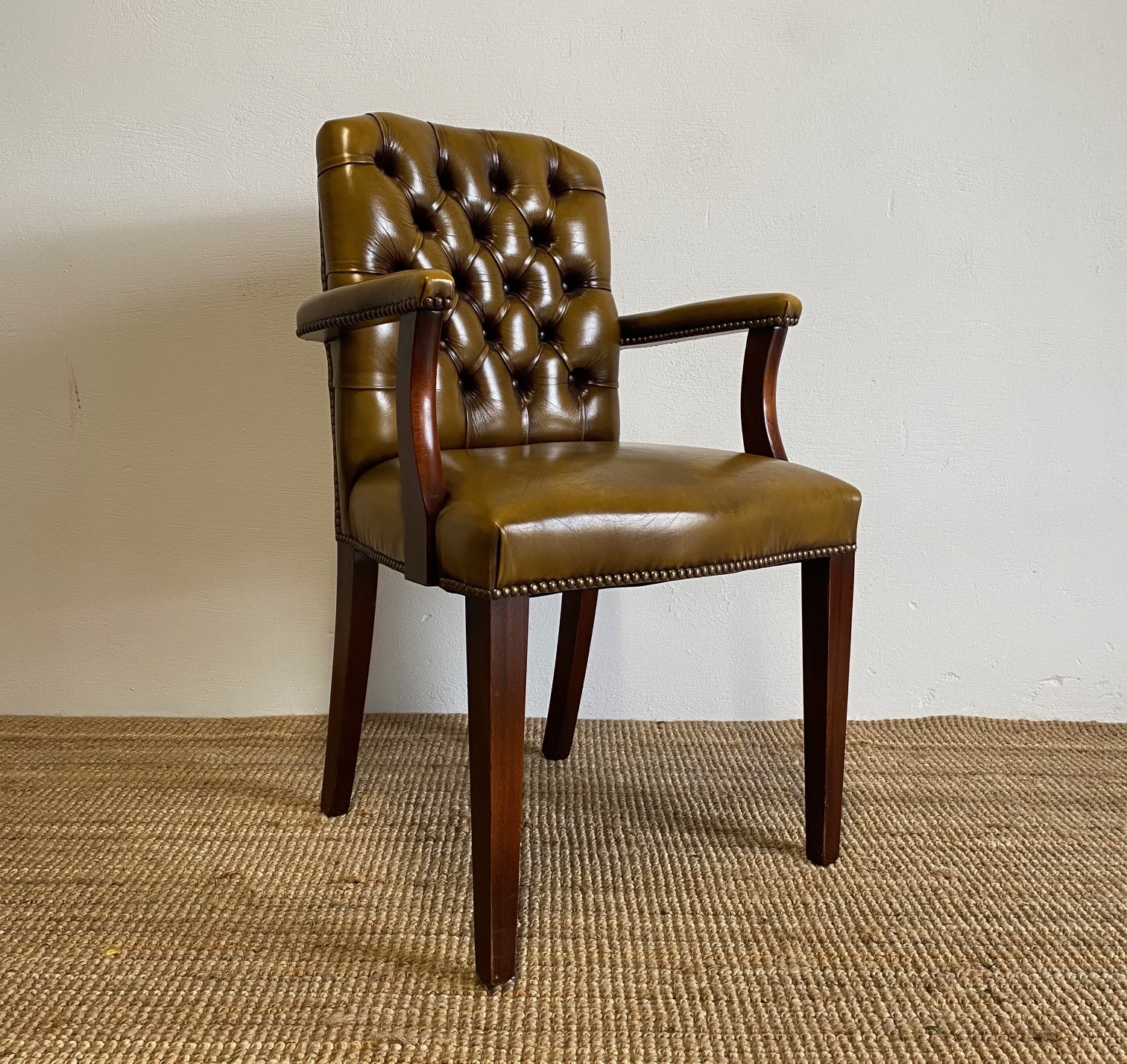 Olive Leather Desk Chair. C 1910-20