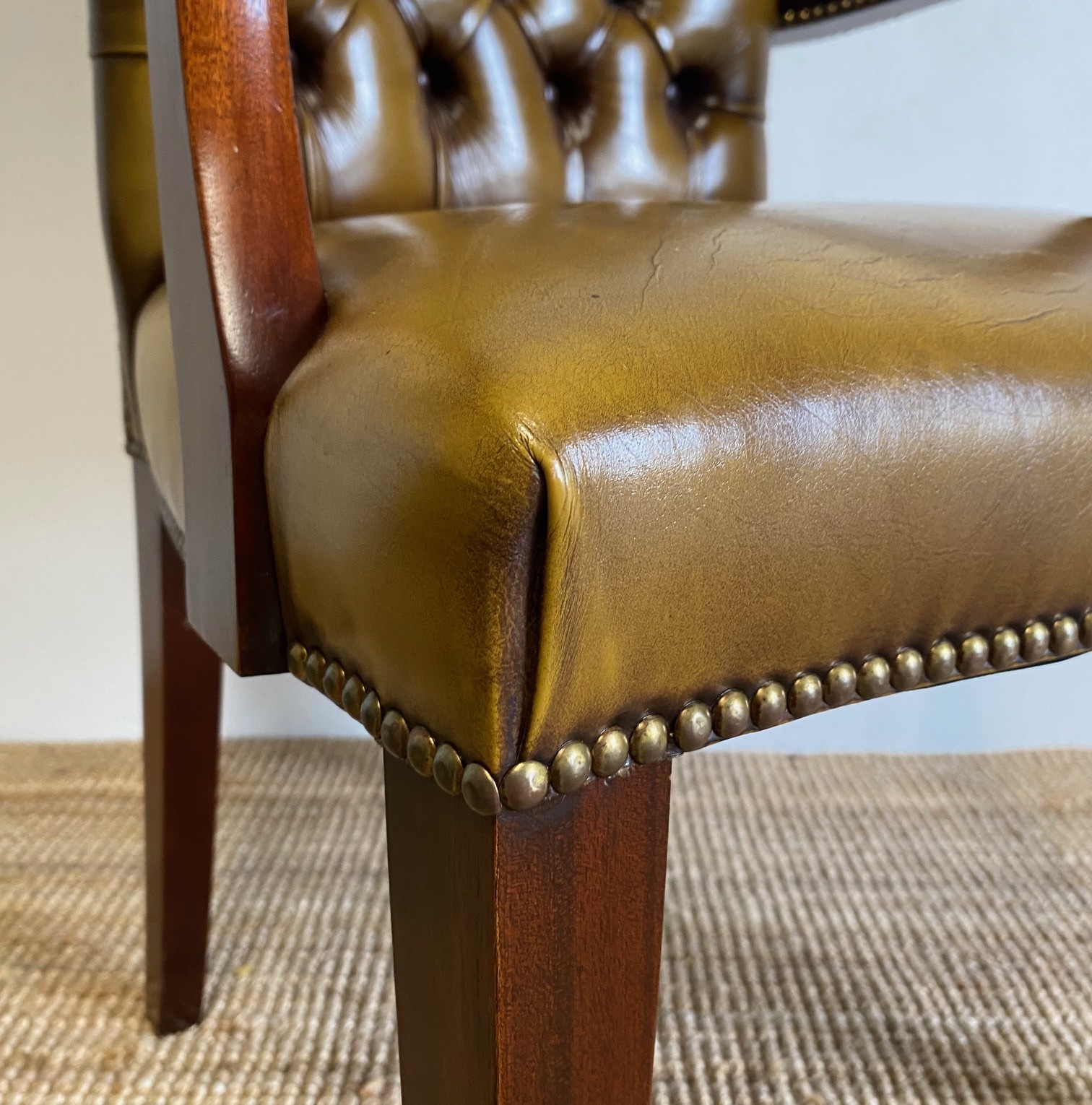 Olive Leather Desk Chair. C 1910-20 - Image 2